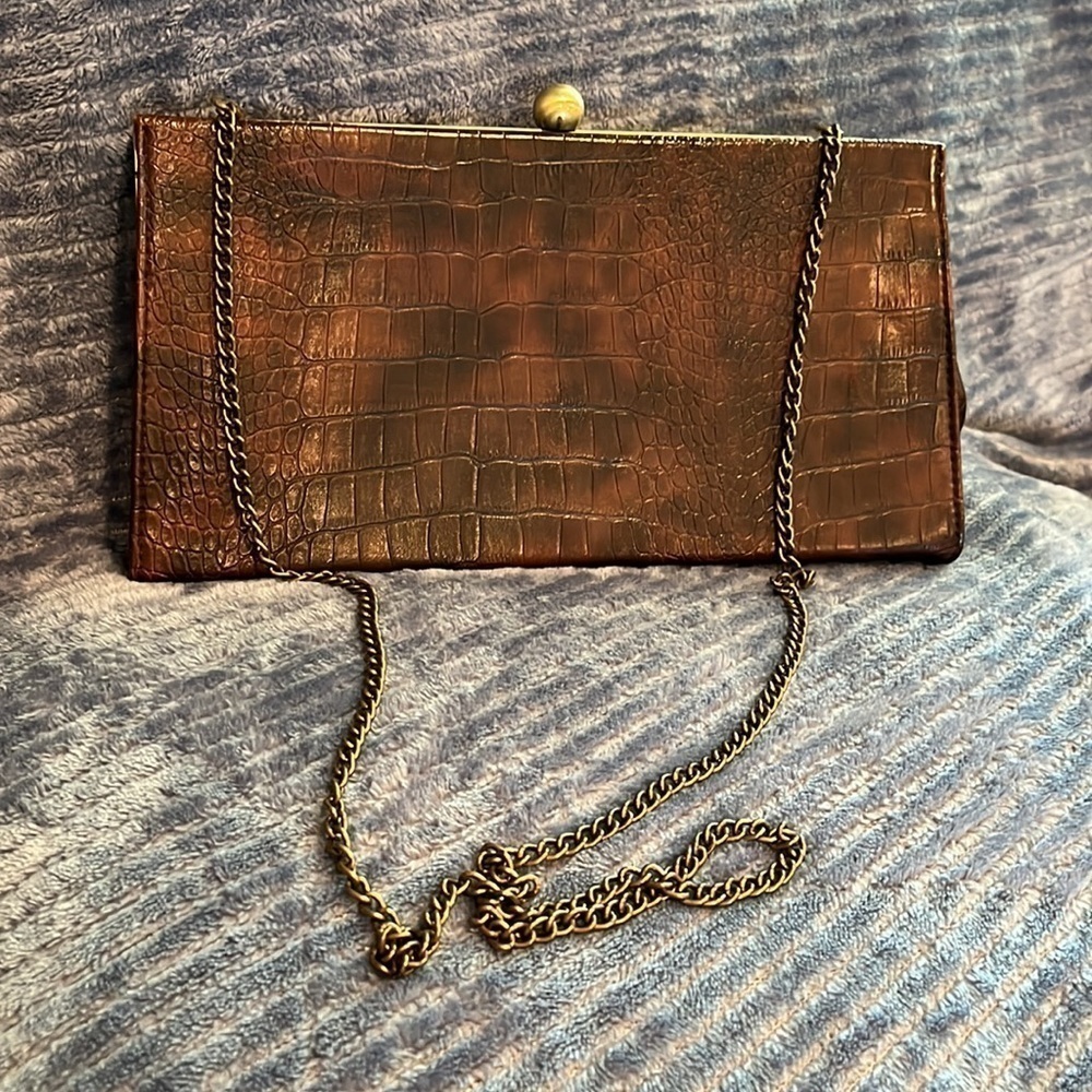 Forever 21 Brown Vegan Leather Clutch with chain. Excellent used condition. - Picture 5 of 7